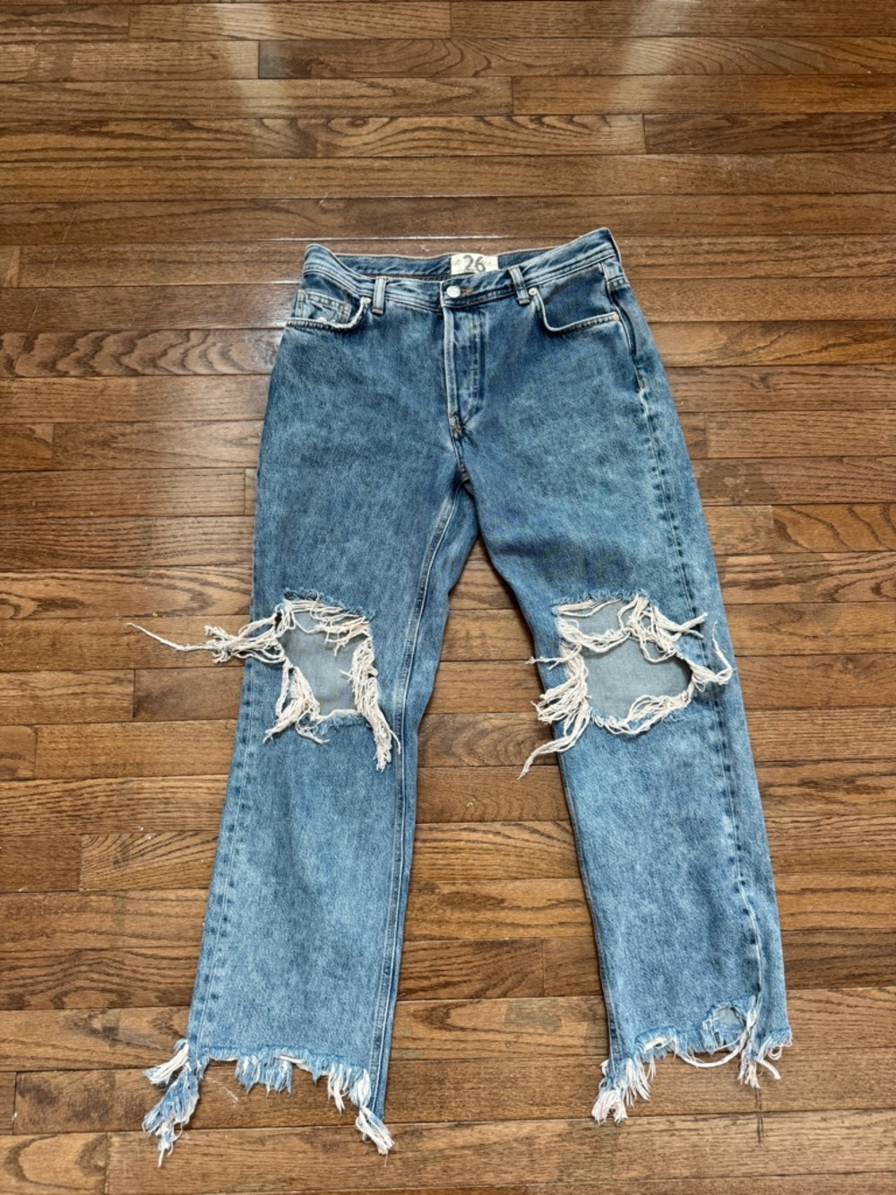 We The Free Distressed Straight Leg Blue Jeans size 26